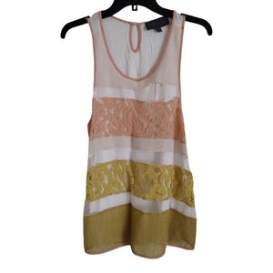 Sunday in Brooklyn Anthropologie Peach Green White lace tank top size medium